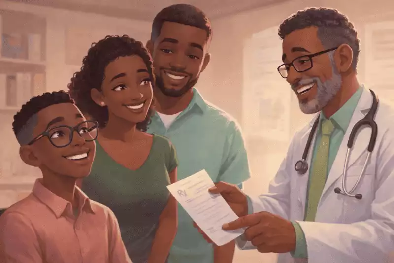 Amir com seus pais no consultório do Dr. Gambiach